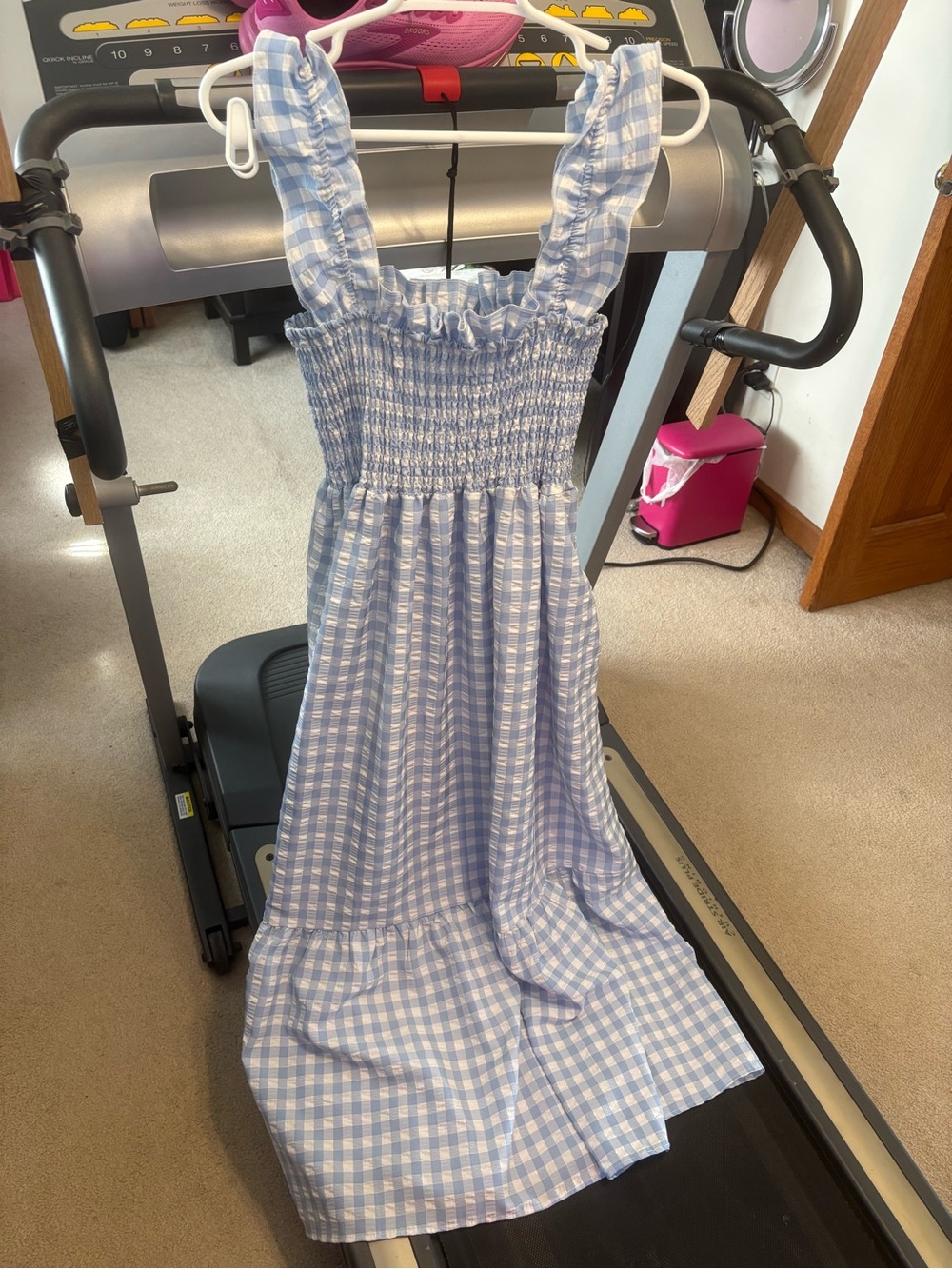 Women’s Blue Gingham Sundress with Ruffle Straps - Picture 1 of 2